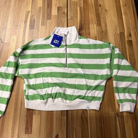 JoyLab Sweaters - NWT JoyLab Cropped Fit Green White Striped Womens Pullover Sweater Size S